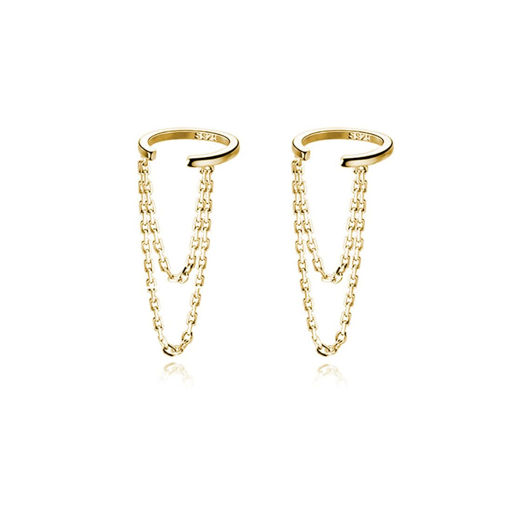 Reffeer Solid 925 Sterling Silver Minimalist Cuff Earrings Chain for Women Teens Cartilage Wrap Earrings Helix Cuffs (B-18K Gold)