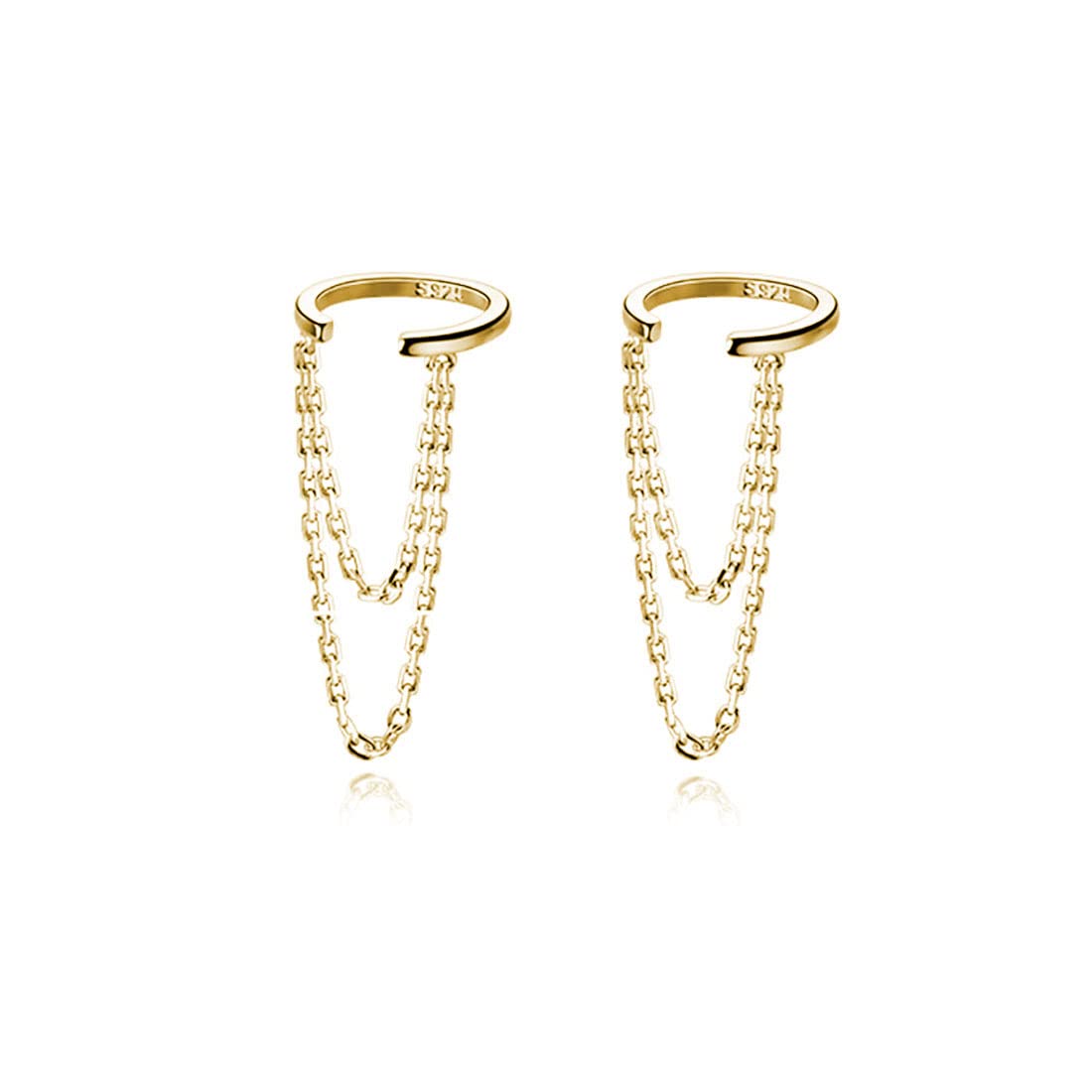 Reffeer Solid 925 Sterling Silver Minimalist Cuff Earrings Chain for Women Teens Cartilage Wrap Earrings Helix Cuffs (B-18K Gold)