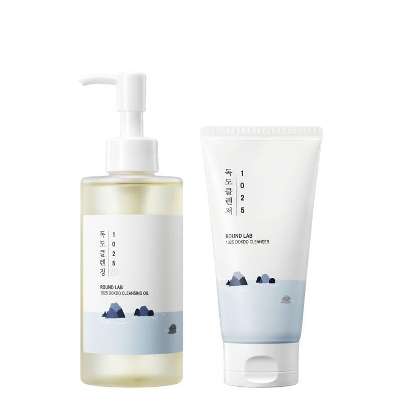 ROUND LAB 1025 Dokdo Cleansing Oil 200ml + 1025 Dokdo Cleanser 150ml, double cleansing, deep pore cleansing, for sensitive, pore-clogged skin