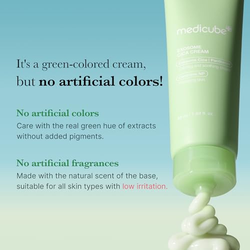 medicube Exosome Cica Tea Tree Cream for Sensitive Skin with Centella Asiatica help reduce redness and breakouts. | Low-irritating, Moisturizing Daily Texture Care | Korean Skincare | 1.7 fl oz