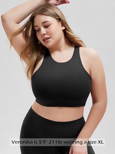 ODODOS Racerback Tank Bra for Women High Neck Non Padded Medium Support Sports Bra Workout Yoga Crop Tops