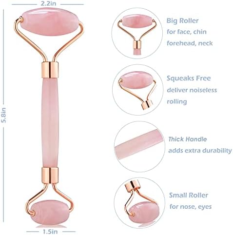 Jade Roller for Face - Rose Quartz Face Roller Skin Care - Stone Facial Roller, Face Massager for Women, Relieve Stress, Remove Wrinkles Eye Puffiness