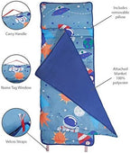 EVERYDAY KIDS Nap Mat w/Removable Pillow -Outer Space Adventures- Carry Handle with Straps Closure, Rollup Design, Soft Microfiber for Preschool, Daycare, Travel Sleeping Bag - Ages 3-6 Years