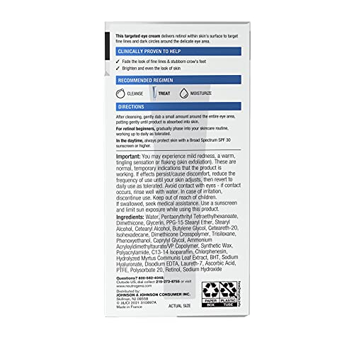 Neutrogena Rapid Wrinkle Repair Retinol Anti-Wrinkle Eye Cream for Dark Circles, Daily Eye Wrinkle Cream with Hyaluronic Acid & Retinol, Paraben-Free, 0.5 fl. oz