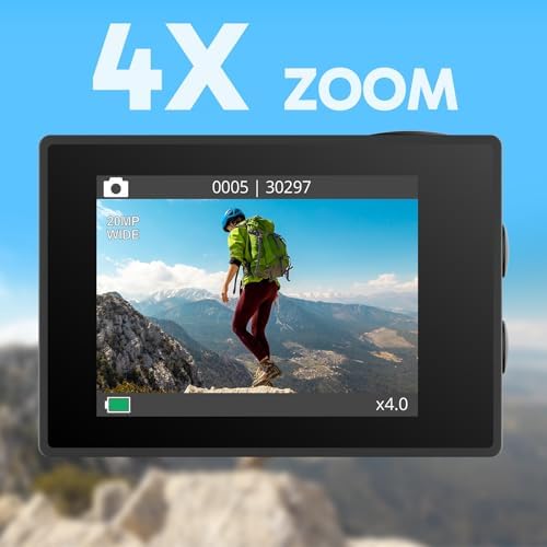 AKASO EK7000 4K30FPS 20MP WiFi Action Camera with EIS Ultra HD 131FT Waterproof Underwater Camera Remote Control 4X Zoom Support External Microphone Black