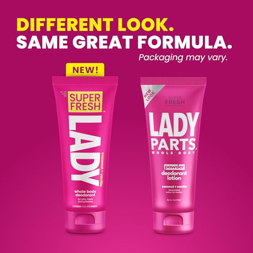 Whole Body Deodorant Lotion For Women by Super Fresh Lady | POWDER LOTION for Privates & Body to Stop Chafe & Odor | Aluminum Free | Coconut + Vanilla Scent | 4oz (2pk)