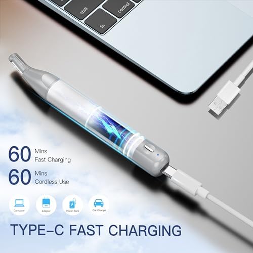 Nose Hair Trimmer for Women 2in1 Facial Hair Removal Trimmer - Metal Body, Rechargeable, Waterproof, Portable - Nose, Ear, Eyebrow, Peach-Fuzz, Lips, Chin FT2001 (Silver)