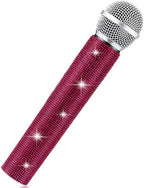 Sanwuta Fake Microphone Prop Sparkly Bling Rhinestones Plastic Play Microphone Pretend Glitter Bedazzled Mic for Cosplay Party Costume(Dark Pink)