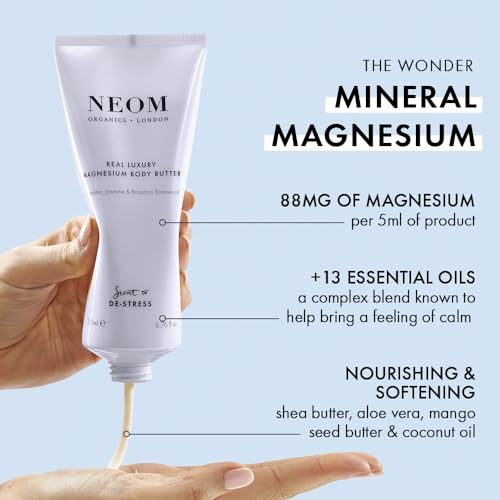 NEOM - Magnesium Body Butter | 6.76 Fl Oz (200ml) | Lavender, Sandalwood & Jasmine | Calming Lotion with Essential Oils | 100% Natural Fragrances | Nourish & Soften | Signature De-Stress Scent