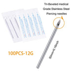 100PCS 12G Body Piercing Needles, Disposable Sterile Stainless Steel Piercing Needles for Ear Navel Belly Frenum Industrial PA Piercing