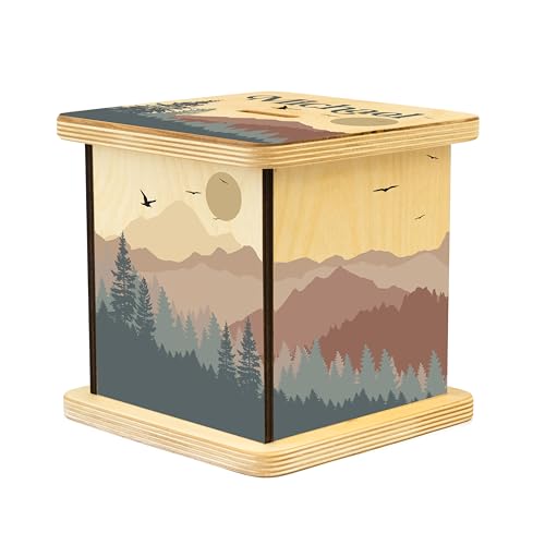 Wooden Piggy Bank for Kids and Adults, Personalized Gift Handmade in USA by BloomOwl, Custom Piggy Bank, Personalized Banks for Kids, Gifts for Baby Boys and Girls (Mountains)