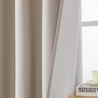 Joydeco Linen Blackout Curtains for Bedroom 90 Inches Long Grommet Heavy Duty Living Room Drapes Thermal Insulated Noise Reduce Cancelling Curtains 2 Panels W52 x L90 Inch Natural