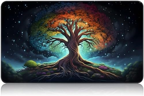for MTG Game Playmat, for Magic TCG Rubber Play mat,Tabletop Card Playmats with Smooth Surface,Trading Card Inked Game Mat,Battle Game,Galaxy Art Tree