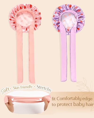 YANIBEST 2 PCS Baby Bonnet Silk Satin Bonnet for Kids Sleeping Cap Curly Natural Hair Silk Bonnets for Girls Boys Infant