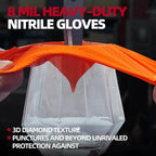 Jointown Basic Heavy Duty Nitrile Gloves Mechanic Gloves, Orange 8 Mil Nitrile Disposable Gloves Medium with Raised Diamond Texture, Latex Free, Powder Free Industrial Automotive Gloves Box of 200