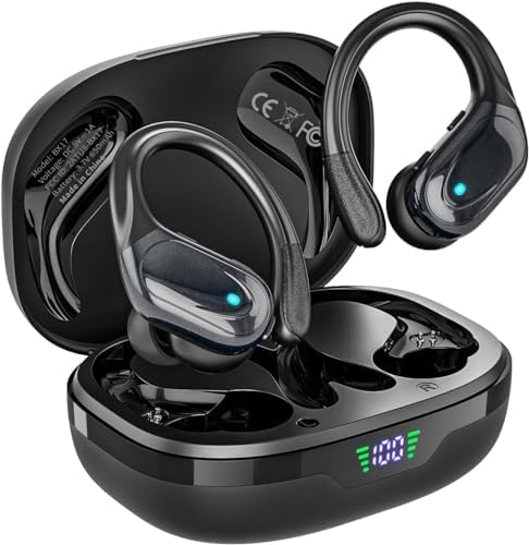 Wireless Earbuds, Sports Bluetooth Headphones, 80Hrs Playtime Ear Buds with LED Power Display, Noise Canceling Headset, IPX7 Waterproof Earphones for Workout/Running