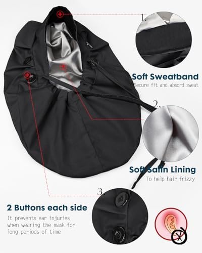 Large Satin Lined Scrub Cap for Women Long Hair Nurse Head Cap Surgical Bonnet 4 Buttons