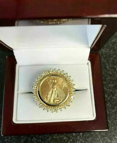 1.00 Ct Round Cut Lab Created Diamond Prong Setting Woman's Liberty Coin Ring, 14K Yellow Gold Finish (10)