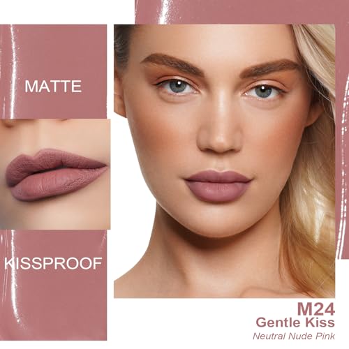 Oulac Matte Liquid Lipstick 2 PCS Set, Long Lasting Lipstick Waterproof Lip Stain, No Transfer, Creamy High Pigmented Formula with Rose Oil, Vegan [M19+M24]