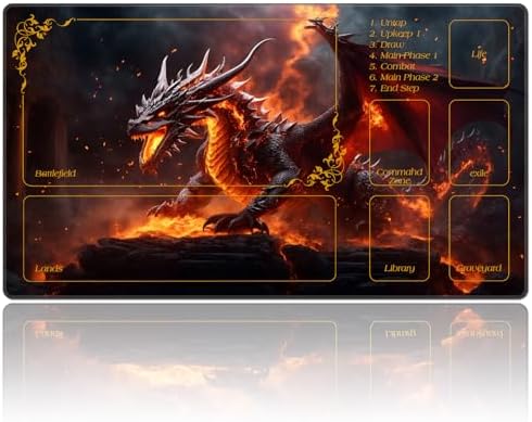 DEGDFSGR MTG Playmat with Zones 27.5" x 15.74" inches, Non-Slip Rubber Base, Commander Playmat for Magic The Gathering, The Fire Dragon On The Rock
