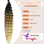 Ombre Curly Braiding Hair 22 Inch Ocean Wave Crochet Hair for Black Women 3Packs Deep Wave Wet and Wavy Braiding Hair For Boho Braids （1B/27/613)