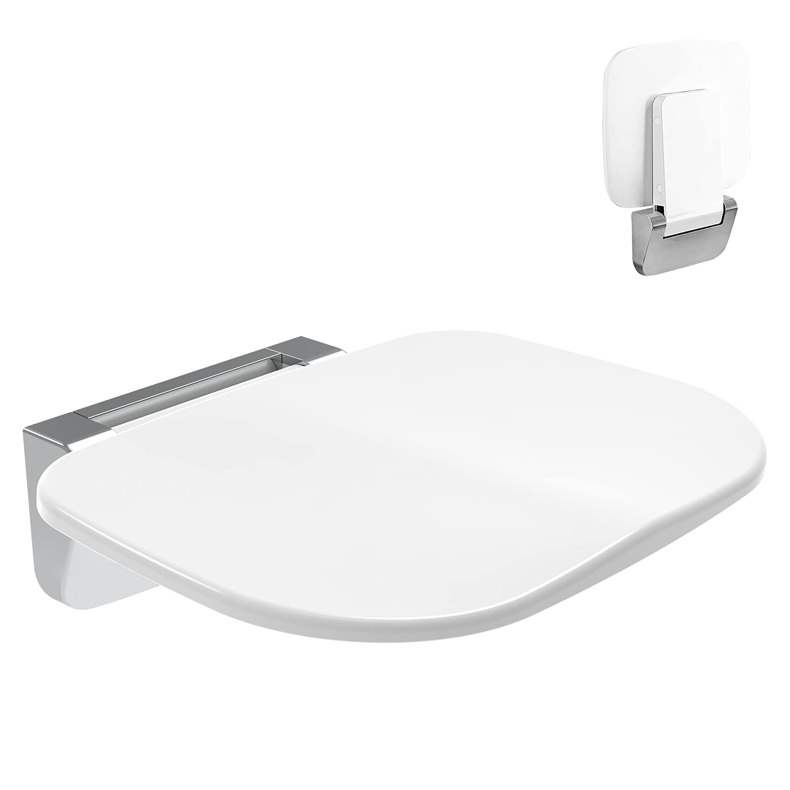 Easywow Folding Shower Chair Wall Mounted Fold Down Shower Seat 400 LB Capacity Foldable Shower Bench Seats for Adults Elderly Disabled White