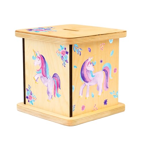 Wooden Piggy Bank for Kids and Adults, Personalized Gift Handmade in USA by BloomOwl, Custom Piggy Bank, Personalized Banks for Kids, Gifts for Baby Boys and Girls (Unicorn)