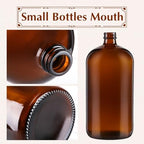 4 Pack 32 oz Amber Boston Round with Black Poly Cone Cap,Reusable Brown Glass Bottles for Secondary Kombucha Fermentation,Homemade Essential Oils,Lab Chemicals