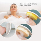 LFJ 3 in 1 Bath Sponge Brush Set for Shower, 19" Long Handled Shower Brush, Shower Sponge and Pumice Gentle Exfoliation and Improved Skin Health, Suitable for Men and Women (White with Soft Brush)