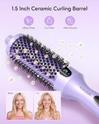 Wavytalk Thermal Brush, Blowout Boost 1.5 inch Heated Round Brush for Blowout Look, Negative Ion Technology, Ceramic Tourmaline, 5 Temperature Settings, Dual Voltage, Purple, Less Damage