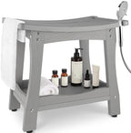 Y&M 2-Tier Bathroom Shower Bench with Waterproof Storage Shelf, HDPE Towel & Shower Head Shelves Curved Seat, Small Tub Chair for Shaving Legs Foot Stool, Bath, Spa, Indoor or Outdoor Use, Gray