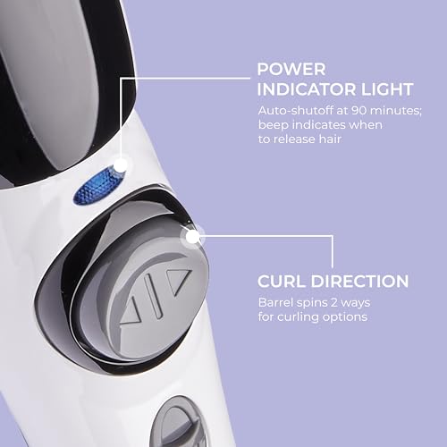 KISS Instawave Deluxe Automatic Rotating Curling Iron, Patented Automotic Spinner, 2-Way Rotation, 1” Ceramic Ionic Wand, Dual Heat Settings, 420° Max Temperature, Black & White