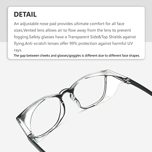 Safety Glasses Anti-Fog Goggles Z87.1 Blue Light Blocking Anti-Dust UV Protection Glasses For Men Women (Black001)