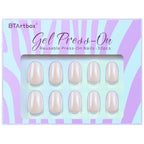 BTArtbox Press On Nails Short - Soft Gel Chrome Press on Nails Short Oval Nails Fake Nail with Nail Glue, Fit Perfectly, Reusable Glue On Nails in 16 Sizes, Chrome Pearl