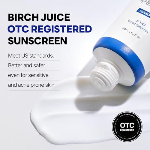 ROUND LAB Birch Juice Moisturizing UV LOCK 1.69 Fl Oz SPF 45 broad spectrum, A moisturizing sunscreen, No White Cast, Strong UV Protection, Moist Essence Type, Ocean Friendly-Reef Safe