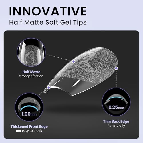 BTArtbox Square Gel Nail Tips - 320pcs Press on Nails Medium, Pre-shape Half Matte Clear False Tips, Full Cover Acrylic Fake Nails For Nail Extension, Home DIY Nail Salon 16 Sizes