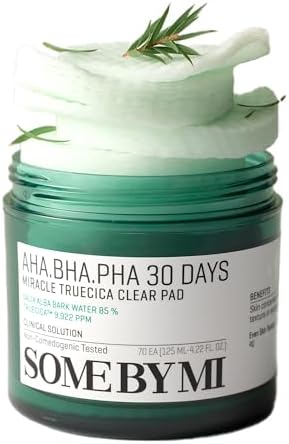 SOME BY MI AHA BHA PHA 30 Days Miracle Truecica Clear Pad - 70 Pads - Mild Exfoliating Korean Centella Toner Pads - Daily Soothing and Blackhead Removing Pore Minimizer for Face - Korean Skin Care