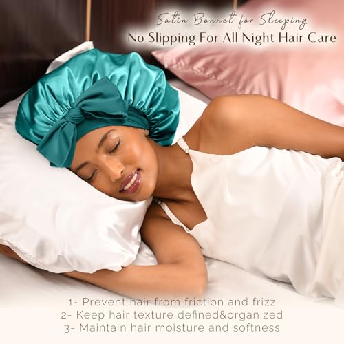Yanibest Satin Bonnet Silk Bonnet for Sleeping Double Layer Ajustable Satin bonnet for Women Men for Curly Natural Hair with Tie Band