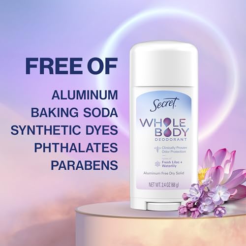 Secret Whole Body Deodorant Stick for Women, Lilac & Waterlily Scent, Aluminum Free Deodorant Stick, 72 HR Odor Protection, 2.4 oz