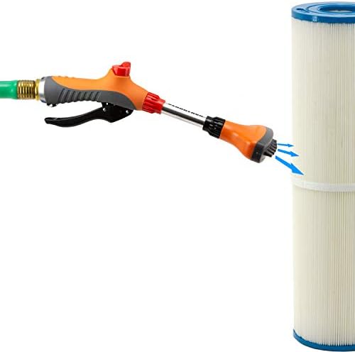 Jet Stream Spa & Pool Filter Cleaner Dual Tool Set with Fan Spray Head for Outer Pleats + Long-Reach 360° Cartridge Core Cleaning Wand