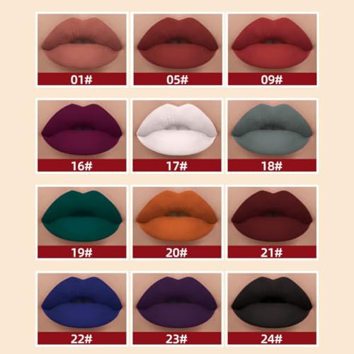 Matte Liquid Lipstick Set, 12 Colors Velvet Lip Glosses Kit, Waterproof Long Lasting Colored Lip Stain High Pigmented Moisturizing Black Lipstick Lip Makeup for Women Girls