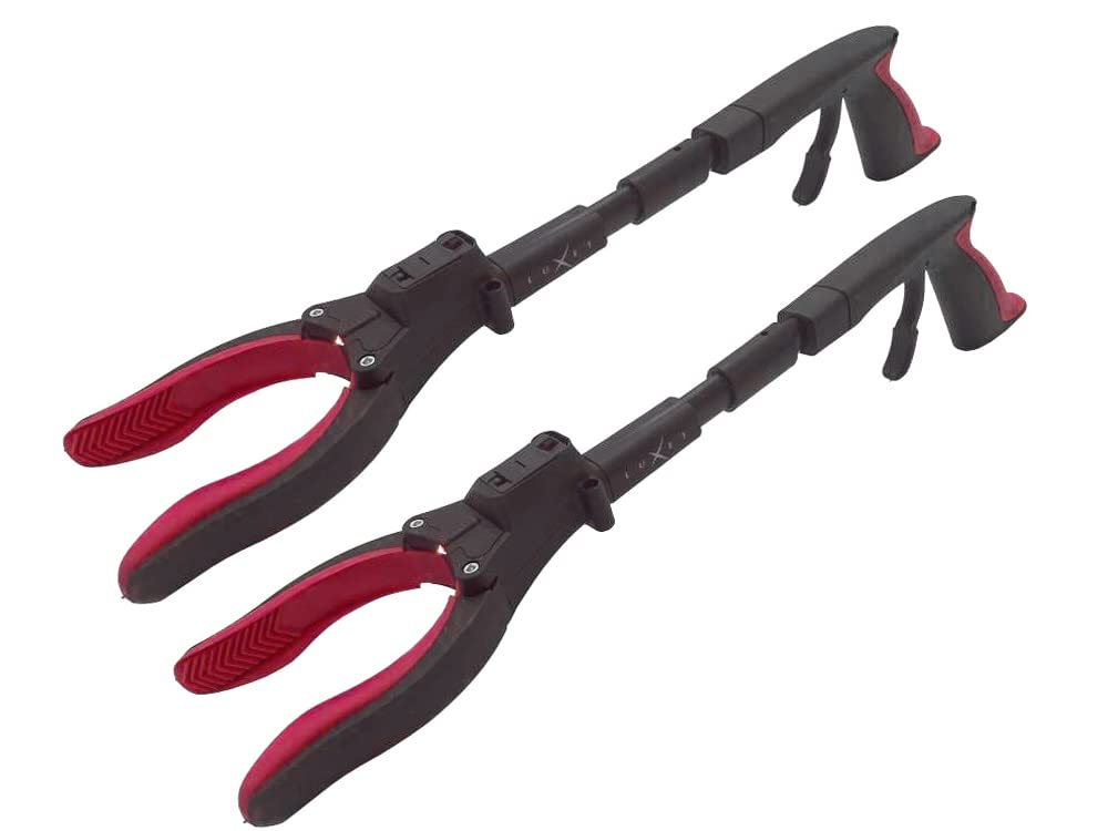 Grabber Reacher Tool 19" Aluminum Magnetic Claw with LED Light, Reacher Grabber Pickup Tool, Foldable Gripper Grabbers for Elderly Grab it Reaching Tool, Trash Grabbers Pickers, Red, by Luxet 2-Pack