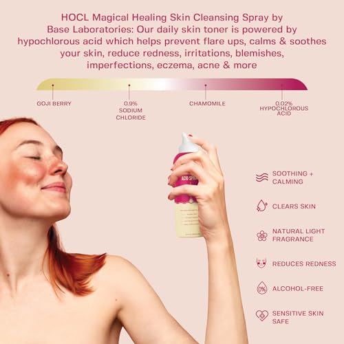 BASE LABORATORIES Hypochlorous Acid Spray for Face & Skin | 8oz | Magic Facial Spray Daily Skin Repair Solution for Sensitive Skin, Redness, Irritations, Eczema | Hypochlrous HOCL Molecule Spray | 2PK