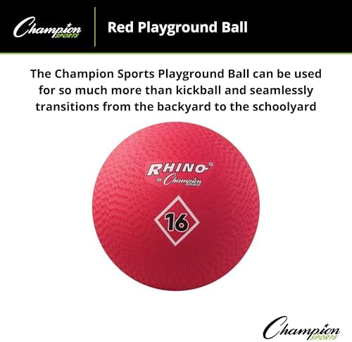 Champion Sports Playground Ball – High-Bounce 2-Ply Construction, Durable Red Ball for Throwing, Catching & Kicking - Multiple Sizes (5", 6", 7", 10", 13", 16")