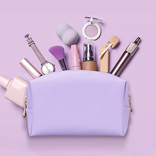 Sanwuta 9 Pcs Preppy Makeup Bag PU Leather Cosmetic Bag Makeup Pouch Plain Waterproof Toiletry Organizers for Traveling Preppy Travel Purse(Purple)