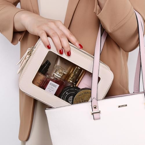 Clear Makeup Bag for Women Waterproof Travel Cosmetics and Toiletries Case Portable Makeup Oaganizer Bag Clear Car Bag with Zipper (Beige, M)