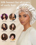 AWAYTR Silk Bonnet for Sleeping Women 100% Mulberry Silk Bonnet with Band 2 Layer Reversible Hair Bonnet Sleeping Hair Wrap (Silk, Dark Brown/Light Champagne)