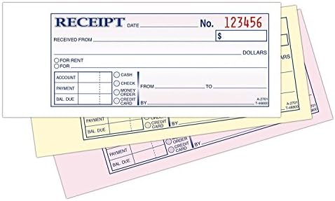 Adams Money/Rent Receipt Book, Carbonless, 3-Part, 2-3/4 x 7-3/16 Inches, 50 Sets per Book, Pack Of 6