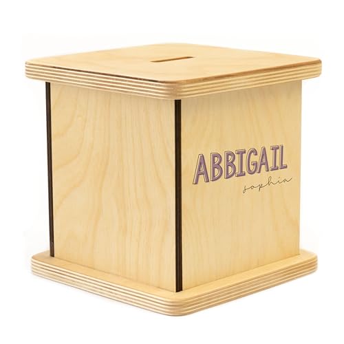 Wooden Piggy Bank for Kids and Adults, Personalized Gift Handmade in USA by BloomOwl, Custom Piggy Bank, Personalized Banks for Kids, Gifts for Baby Boys and Girls (Typography)