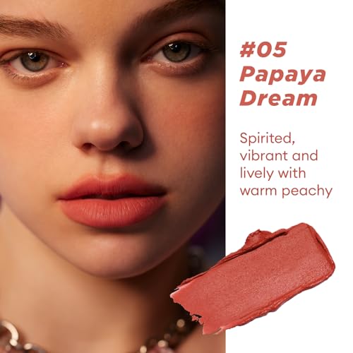 ITY Velvet Matte Finish Lip Stain-Mousse Textured Pudding Pot Lip Clay with Brush, Nude Shade, Dual-Use as Lipstick and Blush, Conceals Lip Lines, Rich Pigment, 0.21 oz (6g) in Papaya Dream